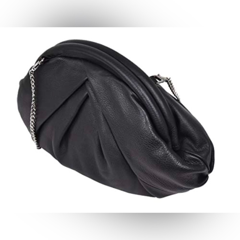 Nunoo Black leather clutch with detachable silver chain